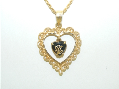 14k Yellow Gold Heart Onyx Pendant Necklace