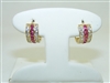 14k yellow Gold Red And White Cubic Zircon Hoops