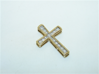 14k Yellow Gold Diamond Cross Pendant