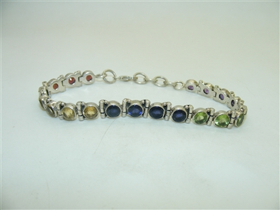 Multi Stone Colored Sterling Silver Bracelet