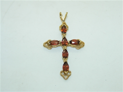 Vintage 10k Yellow Gold Cross Garnet Pendant