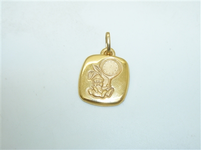 14k yellow Gold Bunny and Clock Pendant