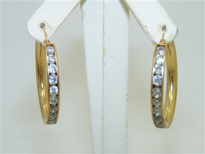 14k Yellow Gold Cubic zirconia Hoop Earrings