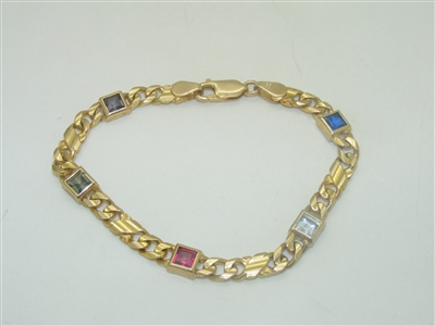 14 k Yellow Gold Multiple Gemstone Link Chain Bracelet