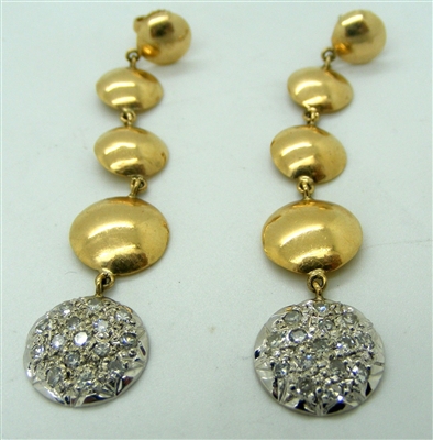 Ladies Two Tone Diamond Drop Down Hanging Earrings