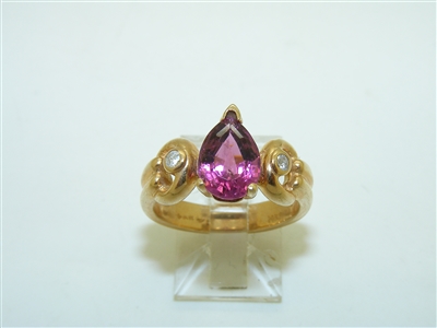 14k Yellow Gold Rubellite and Tourmaline Ring