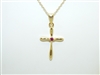 Sterling Silver 18k Gold Plated Ruby Cross Pendant Necklace