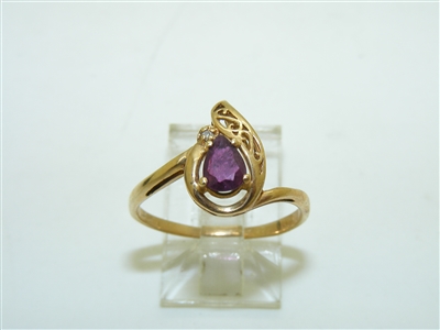 14k Yellow gold Natural Pear Shape Ruby Ring