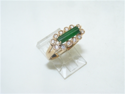 14k Yellow Gold Diamond Natural Jade Ring