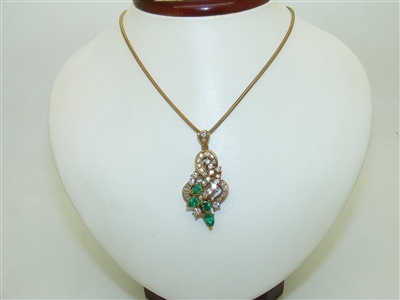 18k Yellow Gold Colombian Emerald Diamond Pendant/Necklace