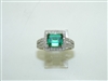 10k White Gold Green Emerald Diamond Ring