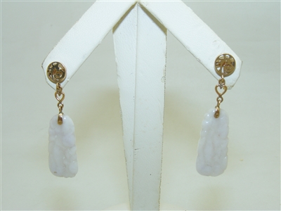 14k Yellow Gold Lavender Jade Earrings