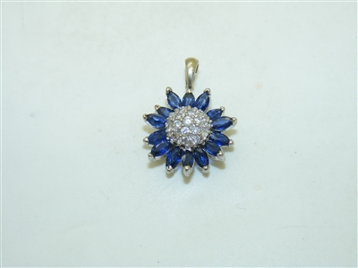 14k White Gold Diamond And Sapphire Pendant