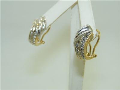 14k Yellow and White Gold Diamond French Earring