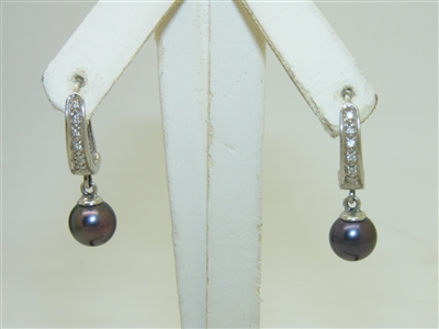 14k white gold Diamond Pearl Earrings
