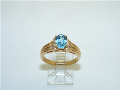 14k Yellow gold Oval Blue Topaz Diamond Ring