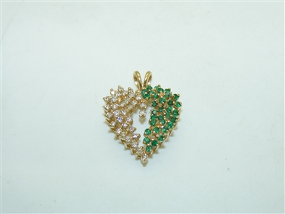10k Yellow Gold Emerald and Diamond Hear Pendant