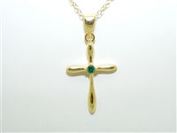 Sterling Silver Gold Plated Emerald Cross Pendant Necklace