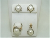 14k Yellow Gold  Fresh Water Button Pearl & Diamond Complete Set