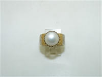 14k Yellow Gold Silver and Pearl Ring
