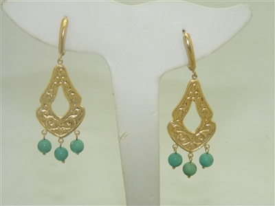 Gorgeous Turquoise Yellow Gold Leverback Earring
