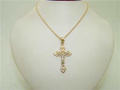 14k Yellow And White Gold Cross Necklace/Pendant
