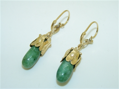 18k Yellow Gold Jade Hanging Earrings