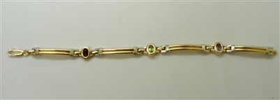 14 K Two Toned Multi Colored Stone Bracelet