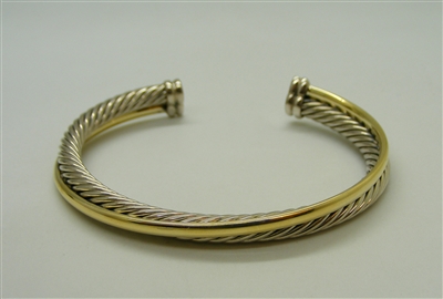 David Yurman 18 K Yellow Gold & 925 Sterling Silver Crossover Cuff Bracelet