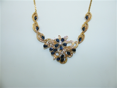 18k Yellow Gold Diamond And Sapphire Necklace