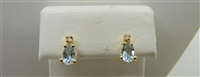 Pear Shaped Aqua Marine & Diamond 14 Yellow Gold Earrings