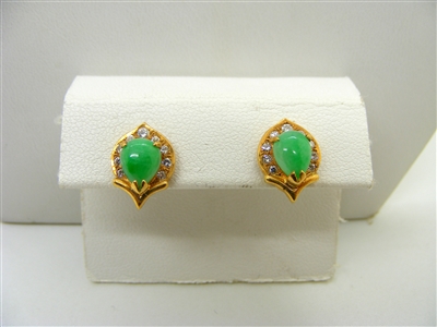 Jade Pear Shape Gold Earrings