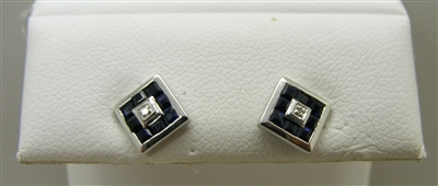 14k White Gold Square Sapphire Earrings