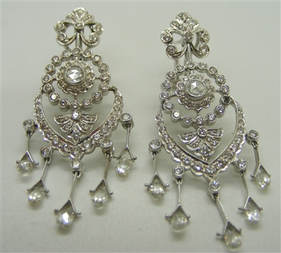 18K White Gold Diamond Chandelier French Clip earrings