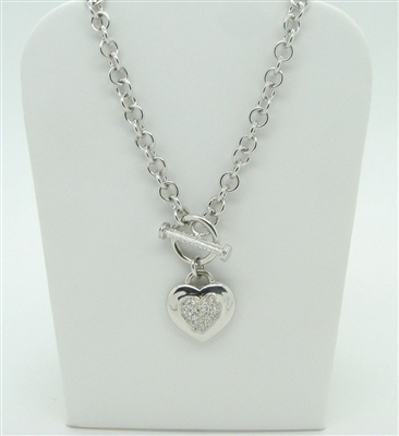 925 Sterling Silver Heart Toggle Necklace (Cuban Zircon Stones)