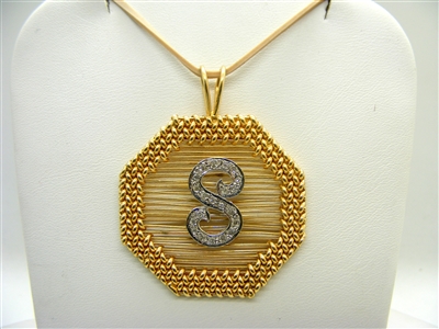 14K Yellow Gold "S"  Diamond Pendant