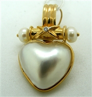 Ladies 14 K Yellow Gold Marble Pearl Diamond Heart Pendant