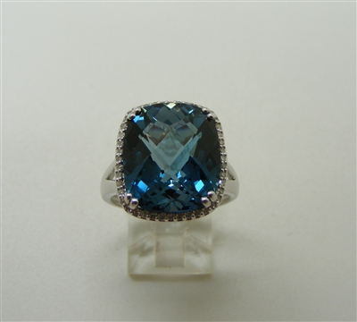 14k White Gold London Blue Topaz Diamond Ring