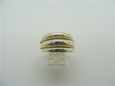 A Simple 925 Sterling Silver with 14 K Yellow Gold 3 Rowed Ring