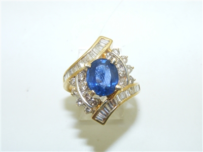 Baguette and Round Cut Diamond Salon Sapphire Ring