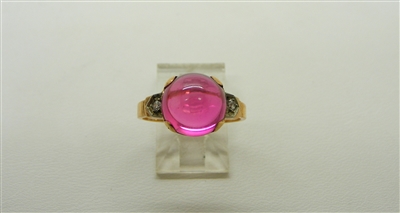 Vintage 14 K Yellow Gold Synthetic Ruby Diamond Ring