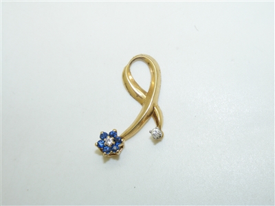 14k Yellow Gold Diamond & Sapphire Pendant