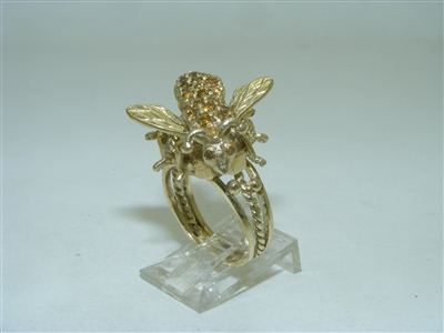14k Yellow Gold Diamond Bee Ring