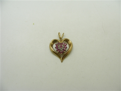 10k Yellow Gold Natural Ruby & Diamond Heart Pendant