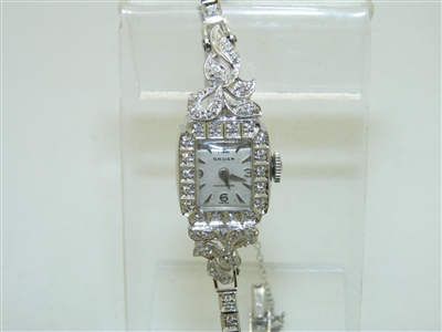 Vintage 14k White Gold Diamond Gruen Watch
