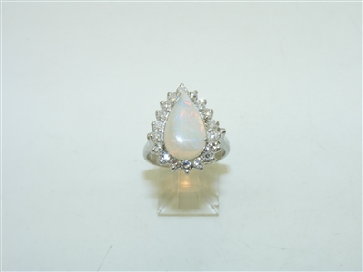 14k Vintage White Gold Opal and Diamond Ring