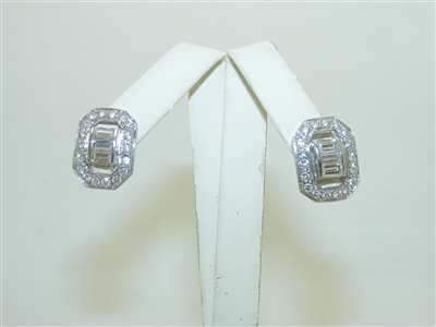 14k White Gold Diamond Designer Screw Back Earrings