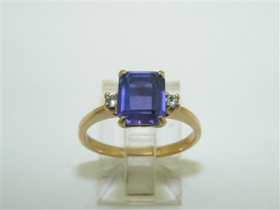 10k Yellow Gold CZ And Rectangle Amethyst Ring