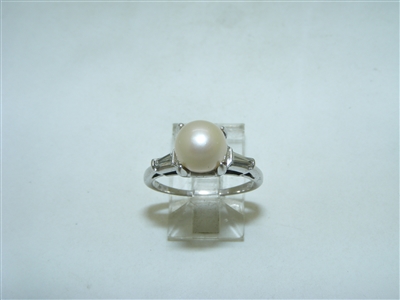 Vintage 14k White Gold Diamond and Pearl Ring