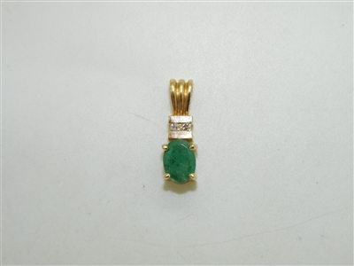 14k Yellow Gold Diamond Natural Emerald Pendant
